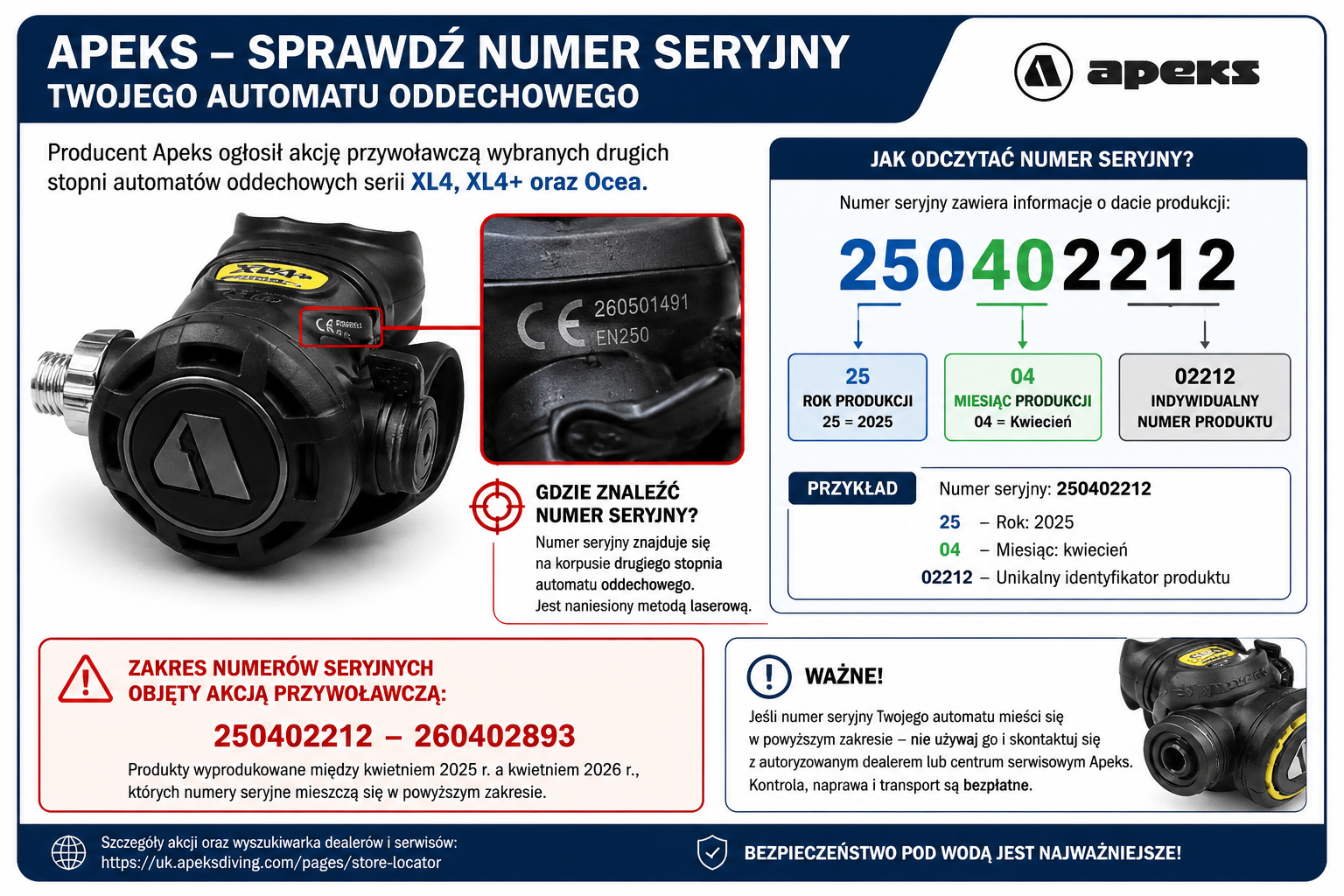 Apeks wycofuje część regulatorów. Sprawdź, czy Twój automat nie jest objęty akcją przywoławczą