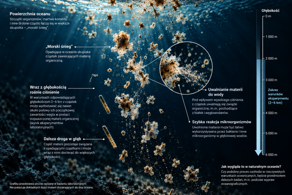 Głębokie ciśnienie oceanu uwalnia ukrytą materię z „morskiego śniegu”